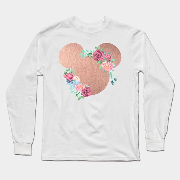 Rose Gold Floral Mouse Long Sleeve T-Shirt by MelissaJoyCreative